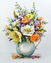 Load image into Gallery viewer, a painting of a watering can filled with flowers