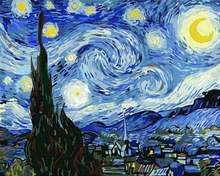 Load image into Gallery viewer, a painting of a starry night over a city
