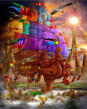 Load image into Gallery viewer, a painting of a ship with a lot of flags on it