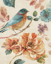 Load image into Gallery viewer, a painting of a bird sitting on a branch with flowers