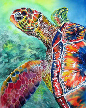 Load image into Gallery viewer, a painting of a turtle with a colorful background