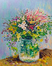 Load image into Gallery viewer, a painting of a vase of flowers on a table