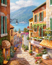 Load image into Gallery viewer, a painting of a street in a small town