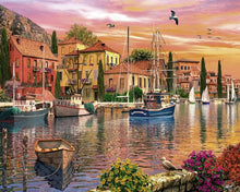 Load image into Gallery viewer, a painting of a harbor filled with boats