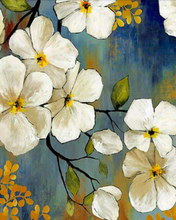 Load image into Gallery viewer, a painting of white flowers on a blue background