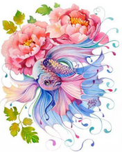 Load image into Gallery viewer, a painting of a fish and flowers on a white background