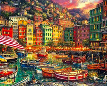 Load image into Gallery viewer, a painting of a harbor filled with lots of boats