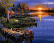 Load image into Gallery viewer, Lakeside Sunset at the Fishing Cottage