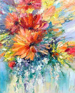 a painting of flowers in a vase