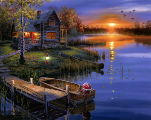 Lakeside Sunset at the Fishing Cottage
